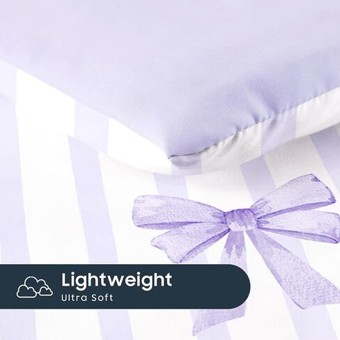 Wake In Cloud - Toddler Bedding Set for Girls, Vertical Stripes with Cute Bows, 4 Pieces Soft Crib Bed Set Including Comforter, Sheets and Pillowcase, Light Purple in Kuwait
