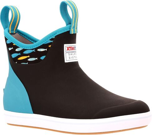 XTRATUF 6" Women’s Salmon Sisters Ankle Deck Boot - Size 9, Black - Lightweight, 100% Waterproof Rubber Footwear - Non-Marking, Slip-Resistant Outsole - Moisture-Wicking Liner in Kuwait