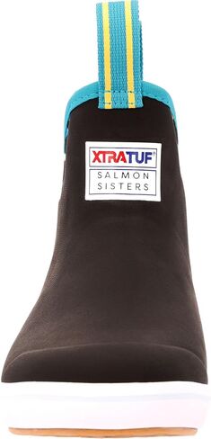 XTRATUF 6" Women’s Salmon Sisters Ankle Deck Boot - Size 9, Black - Lightweight, 100% Waterproof Rubber Footwear - Non-Marking, Slip-Resistant Outsole - Moisture-Wicking Liner in Kuwait