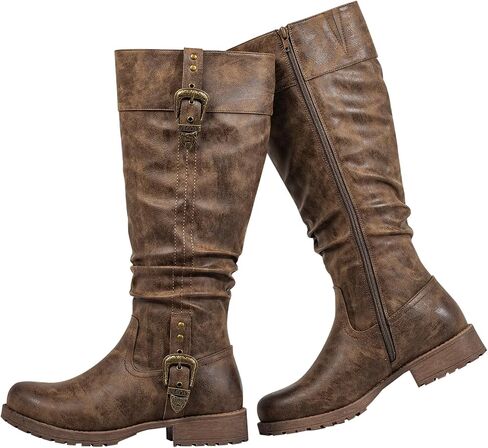 SheSole Women's Knee High Boots with Hidden Stretch Panel & Side Zipper – Chunky Low Heel, Round Toe – Comfortable Western Style Boots for Teachers, Office, Daily Commute in Saudi Arabia
