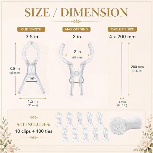 RattanView 10 Pack Large Balloons Arch Clips 3.5 Inch Plastic Heavy Duty Backdrop Clamps with 100 Zip Ties for Garland Frame Background Decoration Balloon Arch Accessories Party Wedding Decor in Kuwait