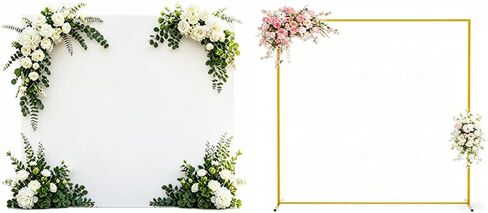 Square Metal Arch Backdrop Stand and Cover Set 6.6x6.6FT Gold Arch Frame with White Cover for Birthday Party Wedding Ceremony Baby Shower Graduation Event Decoration in Kuwait