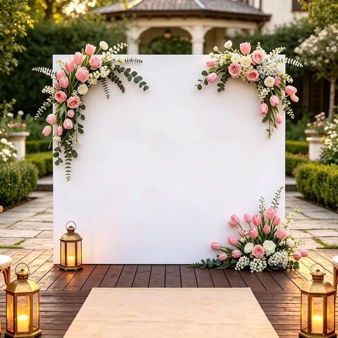Square Metal Arch Backdrop Stand and Cover Set 6.6x6.6FT Gold Arch Frame with White Cover for Birthday Party Wedding Ceremony Baby Shower Graduation Event Decoration in Kuwait
