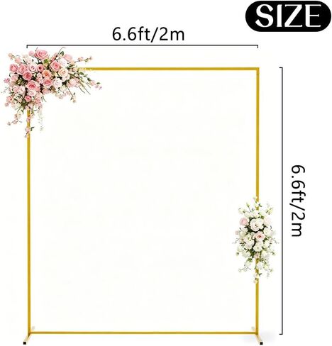 Square Metal Arch Backdrop Stand and Cover Set 6.6x6.6FT Gold Arch Frame with White Cover for Birthday Party Wedding Ceremony Baby Shower Graduation Event Decoration in Kuwait