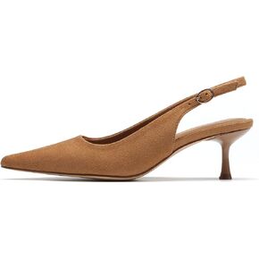 JustFab Women's Pointed Toe High Stiletto Heels Slingback Stretch Slip-on Pumps Backless Patent Suede Fashion Dress Shoes for Women in Saudi Arabia