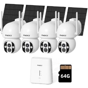 Solar Cameras Outdoor Wireless, 4 Cam Kit Security Camera System | No Subscription, Expandable to 10CH, 4MP Color Night Vision, 360° Pan&Tilt, Auto Tracking, 2.4G/5G Home WiFi, 64G SD Card in Kuwait