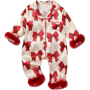 fyclemt Baby Girl Silk Pajama Bow Feather Trim Sleeve Button Romper One Piece Jumpsuit Newborn Satin Pjs Sleepwear Nightgown in Saudi Arabia