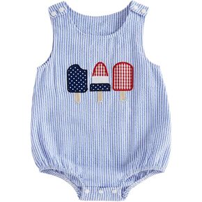 Baby Girls 4th of July Romper Star Stripe Ice Cream Sleeves Jumpsuit Bodysuit Summer Clothes in Kuwait