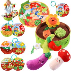 Baby Toys 6-12 Months, Baby Montessori Vegetable Garden Plush Toy Set Gift | Sensory Play, Soft Plush Figures, Includes Cloth Book, Pull & Harvest Play, Infant Learning Toy, Christmas Stocking Stuffers in Kuwait