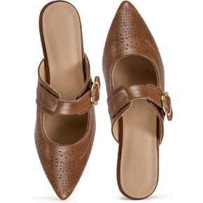 Ecetana Women's Flat Mules Comfort Adjustable Strap Slip On Pointed Flats | Stylish Backless Loafers Business Casual Shoes with Breathable Cushioned Insole & Non Slip Sole for Work Office Dressy in Kuwait