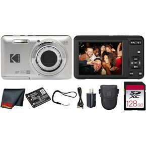 Kodak PIXPRO FZ55 Digital Camera (Black) | 16MP Sensor, 5X Optical Zoom, 28mm Wide-Angle Lens & Full HD Video | Great for Travel & Beginner Photography (FZ55BK) + 128GB Card + Case + Cleaning Cloth in Kuwait
