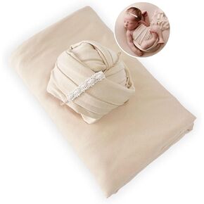Orraphtstu Newborn Photography Wraps Baby Posing Props Stretch Fabric for Professional Photoshoot (Backdrop with Wrap, Beige) in Saudi Arabia