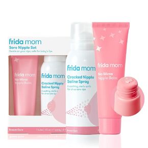 Frida Mom Nipple Cream and Saline Spray Set, Breastfeeding Essentials for New Moms, Cracked Nipple Saline Spray and No-Mess Cream, 2pc Set in Saudi Arabia
