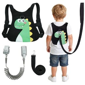 Toddler Harness Leash Anti Lost, 4 in 1 Baby Safety Wrist Link Belt with Dinosaur Pattern, Adjustable Kids Walking Strap for Boys Girls, Prevent Falling Travel Essentials (Black) in Saudi Arabia