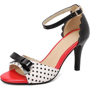 Women's Bow Polka Dot sLace Stiletto High Heels Sandals in Kuwait