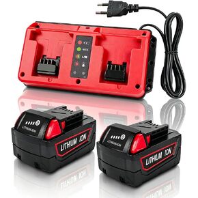 2-Pack 18V 6.0Ah Replacement for Milwaukee M-18 Battery and Dual-Port Charger in Saudi Arabia
