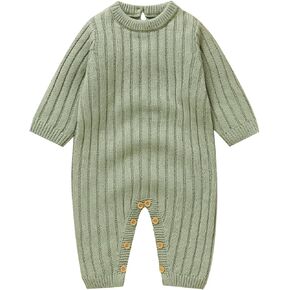 Cotton Baby Sweater Romper Knit Jumpsuit | Coming Home Outfit ,Unisex Baby Knit Clothes Fall Winter Clothes Long Sleeve Back Button Jumpsuit in Saudi Arabia