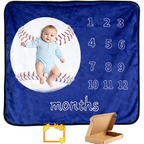 Baby Monthly Milestone Blanket Baseball Month Blanket for Newborn Boys & Girls, Soft Flannel Mat with Photo Prop for Baby Shower, Neutral 45x40 Inches in Kuwait