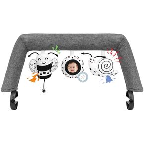 iGRATENS Baby Bjorn Bouncer Toy Bar, Toy Bar for Baby Bouncer Bliss and Balance Soft with 3 PCS Cute Sensory Toys, Easy to Attach and Remove, Skin -Friendly, Machine Washable, Black and White, Soft in Saudi Arabia