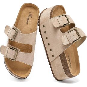 Zenithra Women's Platform Slides Sandals with Arch Support, Platform Clogs Sandal with Comfort Cork Footbed Casual Summer Double Buckles Beach Platform Slide Mules for Outdoor in Saudi Arabia