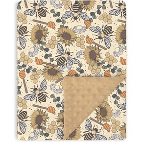 Retro Boho Brown Baby Blanket for Girls 30 x 40, Soft Double Layer Minky Blanket Dotted Fleece Back, Nursery Bed Receiving Quilt Newborn Infant Toddler Shower Gift Fall Autumn Sunflower Bee in Saudi Arabia