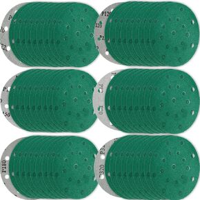 60Pcs 6 Inch 17 Hole Zirconia Hook & Loop Sanding Discs Assortment - 80 120 150 180 220 320 Grit Waterproof Sandpaper, Heavy-Duty Polyester Film Backing, Wet Dry Anti-Clog Orbital Sanders Sandpaper in Kuwait