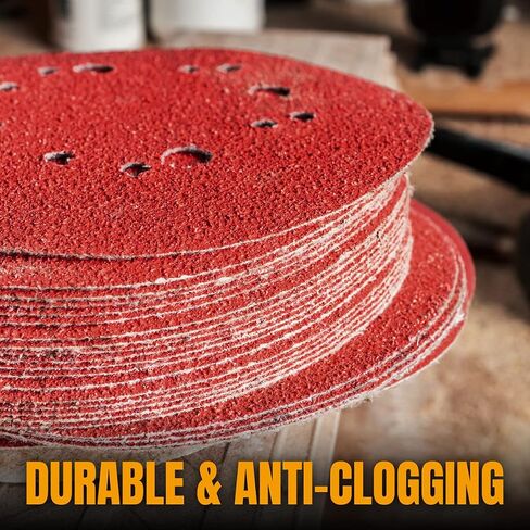 POWERTEC 50PK, 60 Grits, Sanding Discs 5 Inch - Hook and Loop, 5 Inch 8 Hole Aluminum Oxide Sandpaper Discs, Woodworking Sanding Pads for Random Orbital, Palm, Air, DA & Pneumatic Sander (45006) in Kuwait