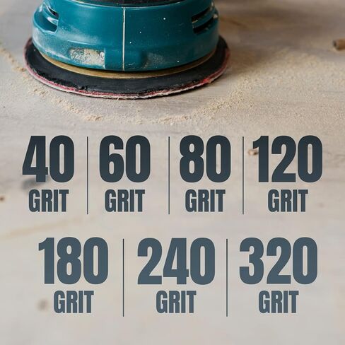 POWERTEC 50PK, 60 Grits, Sanding Discs 5 Inch - Hook and Loop, 5 Inch 8 Hole Aluminum Oxide Sandpaper Discs, Woodworking Sanding Pads for Random Orbital, Palm, Air, DA & Pneumatic Sander (45006) in Kuwait