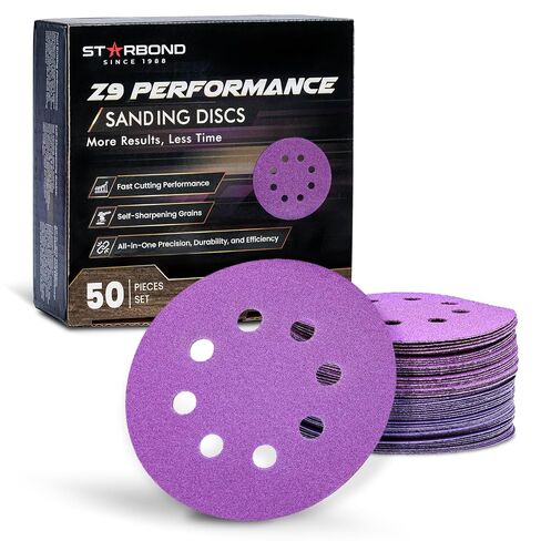 5 inch Premium Ceramic Alumina Sanding Discs — Self-Sharpening Grits — Faster Sanding in Less Time, More Cutting Power — 8 Hole Hook and Loop for Wood, Metal, Auto Body, 25 Pack (Grits 80,120,180,240) in Kuwait