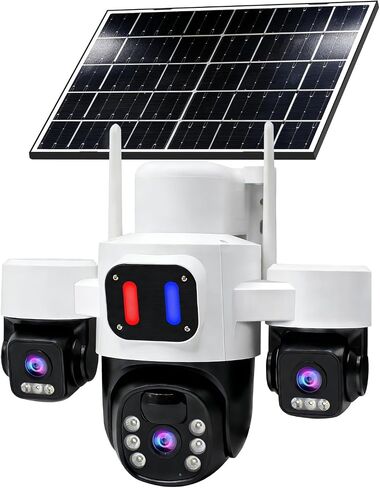 Triple Lens Solar Security Camera Outdoor for Home Security | Triple Lens Linkage PTZ 360º Coverage,10x Digital Zoom,PIR Detection & Auto Tracking,Two-Way Audio Talk, No Subscription Fee in Kuwait