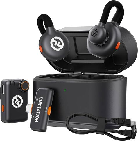Hollyland Lark M2S Combo Wireless Microphone for Camera, iPhone, Android & PC, Camera RX + USB-C RX + Lightning Cable, Noise Cancelling, 30H Battery, Includes 13" Foldable Tripod & 16GB MicroSD Card in Kuwait