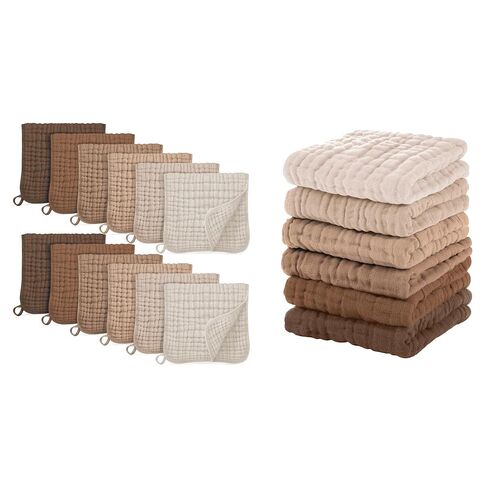 Unnivoll Muslin Burp Cloths for Baby 12 Pack - Gradient Coffee & Muslin Baby Washcloths 6 Pack - Gradient Brown in Kuwait