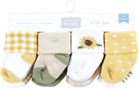 Hudson Baby Infant Girl Cotton Rich Newborn and Terry Socks, Sunflower, 6-12 Months in Kuwait