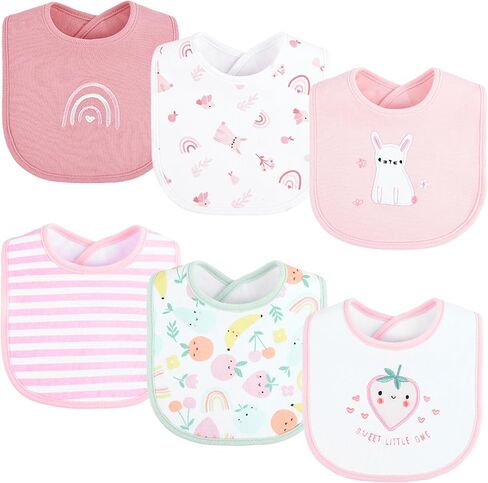 6 Pack Baby Bibs for Drooling and Teething Soft Cotton Absorbent with Hook and Loop Adjustable Embroidered in Kuwait