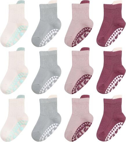 6/8/12 Pairs Toddler Baby Grippy Socks, Cute Non Slip Grip Ankle Socks for Toddler Girls Boys Kids, 1-5 Y in Kuwait