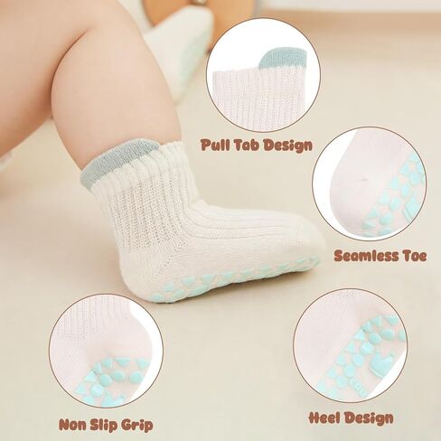 6/8/12 Pairs Toddler Baby Grippy Socks, Cute Non Slip Grip Ankle Socks for Toddler Girls Boys Kids, 1-5 Y in Kuwait