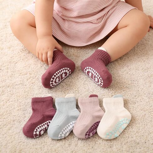 6/8/12 Pairs Toddler Baby Grippy Socks, Cute Non Slip Grip Ankle Socks for Toddler Girls Boys Kids, 1-5 Y in Kuwait