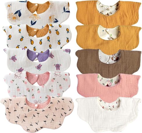 EllieHouse Baby Bibs for Girls Boys 10Pack Muslin Drool Teeth Drooling Teething Bibs Muslin Cotton for Infant Toddler in Saudi Arabia