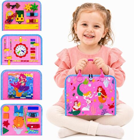 Montessori Busy Board for Toddlers, 8 Pages 30+ Activities Sensory Toy, Toddler Learning Toys with ABC Numbers Shapes, Travel Toy, Preschool Educational Gift for Boys Girls, Blue Dinosaur in Kuwait