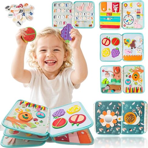 Busy Book for Toddlers 1-3, Montessori Toys Busy Board for Boy Girl Gifts | Quiet Activity Books for Baby, Toddler Travel Toys for Car Airplane, Learning Fine Motor Skills in Kuwait