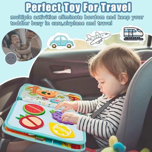 Busy Book for Toddlers 1-3, Montessori Toys Busy Board for Boy Girl Gifts | Quiet Activity Books for Baby, Toddler Travel Toys for Car Airplane, Learning Fine Motor Skills in Kuwait