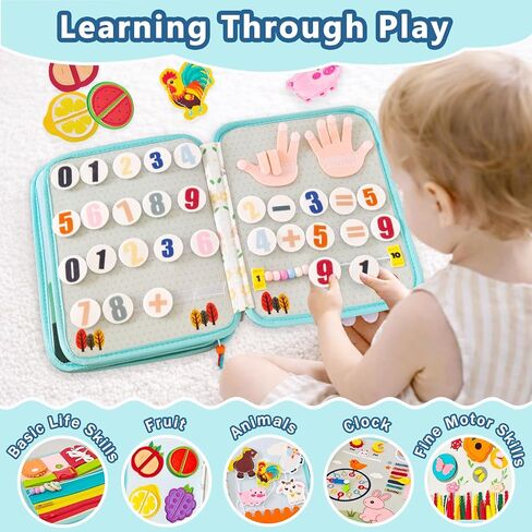 Busy Book for Toddlers 1-3, Montessori Toys Busy Board for Boy Girl Gifts | Quiet Activity Books for Baby, Toddler Travel Toys for Car Airplane, Learning Fine Motor Skills in Kuwait