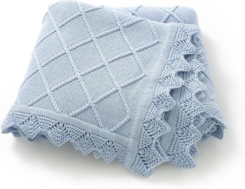 Hadetoto 100% Organic Cotton Baby Blanket for Boys Girls, 31.5x40 Inches | Cable Knit Receiving, Soft Breathable, Swaddling Wrap, Unisex Newborn, Light Blue in Kuwait