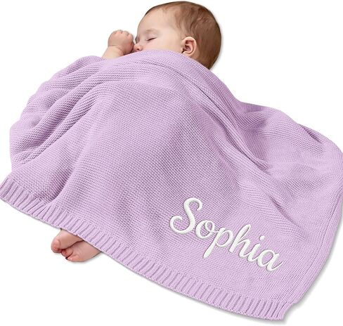 Corissy Personalized Baby Blanket with Embroidered Name, Custom Cotton Swaddle Blankets, Customized Receiving Blanket for Boys Girls, for Newborns (32" W×40" L) in Kuwait