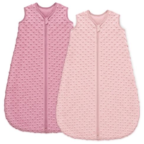 Unnivoll Fleece Baby Sleep Sack 6-12 Months with Plush Dots 1.5 Tog Baby Wearable Blanket with 2-Way Zipper Warm Sleeping Sack for Toddler Infant Newborn - Medium, Pink in Kuwait
