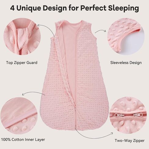 Unnivoll Fleece Baby Sleep Sack 6-12 Months with Plush Dots 1.5 Tog Baby Wearable Blanket with 2-Way Zipper Warm Sleeping Sack for Toddler Infant Newborn - Medium, Pink in Kuwait
