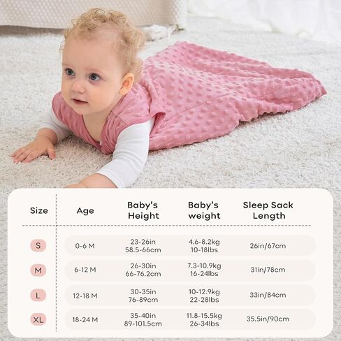 Unnivoll Fleece Baby Sleep Sack 6-12 Months with Plush Dots 1.5 Tog Baby Wearable Blanket with 2-Way Zipper Warm Sleeping Sack for Toddler Infant Newborn - Medium, Pink in Kuwait