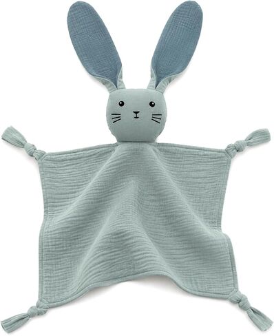 Sage Green Organic Cotton Muslin Bunny Lovey Security Blanket 11" x 11" | Soft Muslin Comfort, Easy-Grip Bunny Ears, Teething Comfort, Everyday Essential in Kuwait