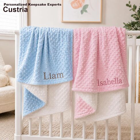 Personalized Baby Blanket and Plush Bunny Set with Any Name for Boy Girls | Custom Baby Blanket Minky Dot & Bunny Rabbit for Newborn Boy Girl Toddlers Shower Gift Set for Women, Birthday Keepsake(W+P) in Kuwait