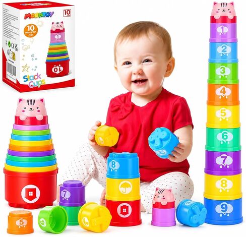 MOONTOY Stacking Cups Baby Toys 6 10 12 18 Months, Montessori Toys for 1 Year Old Toddler Learning Toy with Numbers Shapes Patterns, Baby Bath Toy 6-12 Months, Gifts for 1 2 3 Year Old Boys Girls in Saudi Arabia